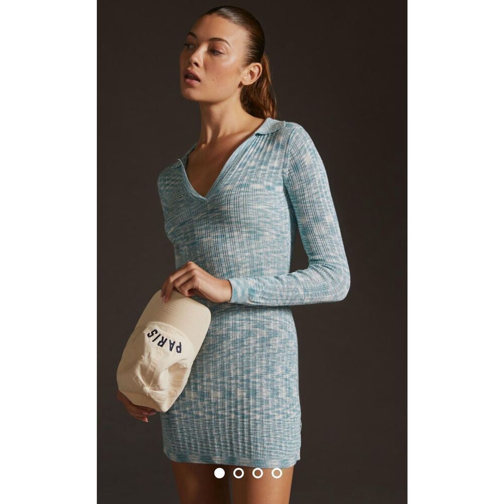 NEW L*Space Aria Dress XL Blue Ribbed Bodycon Mini Collared NWT MUST SELL FAST